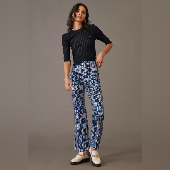 Anthropologie Maeve The Margot Cropped Kick Flare Pants Small Pull On Stretch 17 - Picture 1 of 9